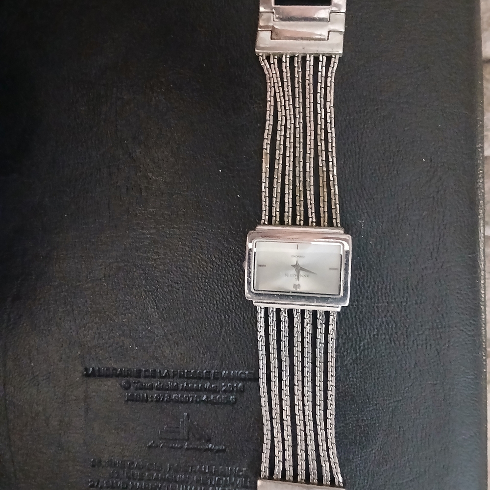 Silver Rectangular Watch With Black Straps - image 1